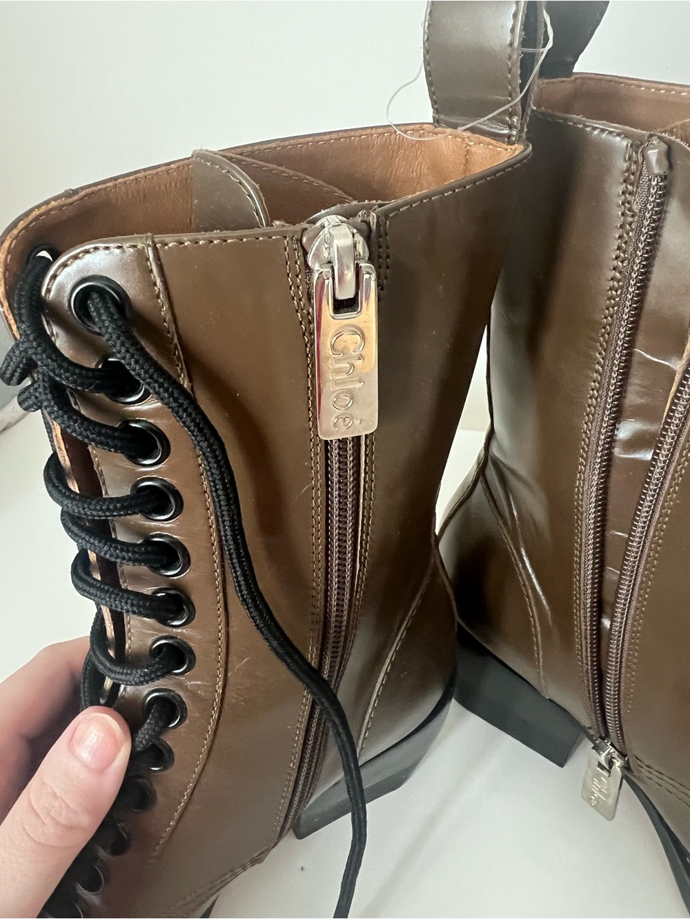 Chloé Rylee Cacao Brown Leather Lace Up Ankle Boots Size 36 - Picture 3 of 12